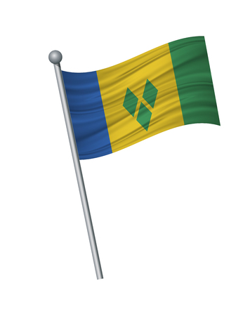 Saint Vincent and the Grenadines flag on the flagpole. Official colors and proportion correctly. waving of Saint Vincent and the Grenadines flag on flagpole, vector illustration isolate on white background.のイラスト素材