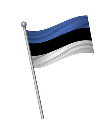Estonia flag on the flagpole. Official colors and proportion correctly. waving of Estonia flag on flagpole, vector illustration isolate on white background.のイラスト素材