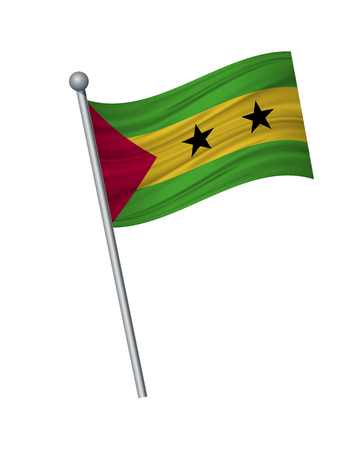 Sao Tome and Principe flag on the flagpole. Official colors and proportion correctly. waving of Sao Tome and Principe flag on flagpole, vector illustration isolate on white background.のイラスト素材