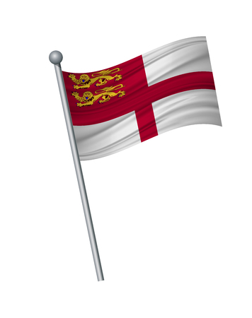 Sark flag on the flagpole. Official colors and proportion correctly. waving of Sark flag on flagpole, vector illustration isolate on white background.のイラスト素材