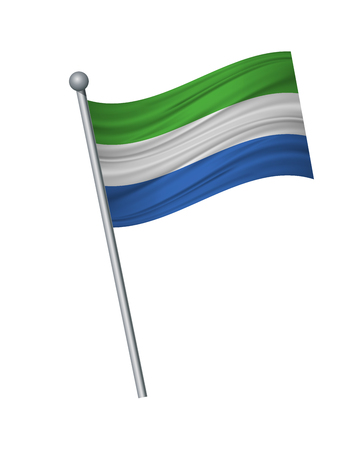 Sierra Leone flag on the flagpole. Official colors and proportion correctly. waving of Sierra Leone flag on flagpole, vector illustration isolate on white background.のイラスト素材