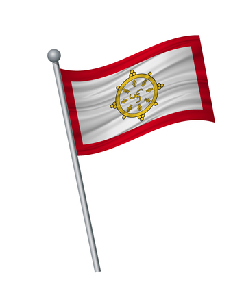Sikkim flag on the flagpole. Official colors and proportion correctly. waving of Sikkim flag on flagpole, vector illustration isolate on white background.のイラスト素材