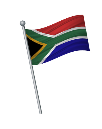 south african flag on the flagpole. Official colors and proportion correctly. waving of south african flag on flagpole, vector illustration isolate on white background.のイラスト素材