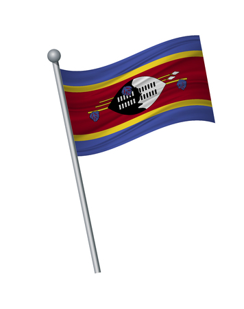 Swaziland flag on the flagpole. Official colors and proportion correctly. waving of Swaziland flag on flagpole, vector illustration isolate on white background.のイラスト素材