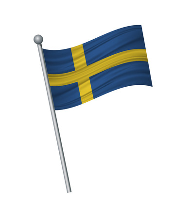 Sweden flag on the flagpole. Official colors and proportion correctly. waving of Sweden flag on flagpole, vector illustration isolate on white background.のイラスト素材