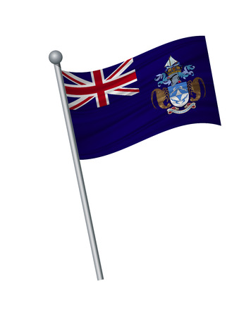 Tristan da Cunha flag on the flagpole. Official colors and proportion correctly. waving of Tristan da Cunha flag on flagpole, vector illustration isolate on white background.のイラスト素材