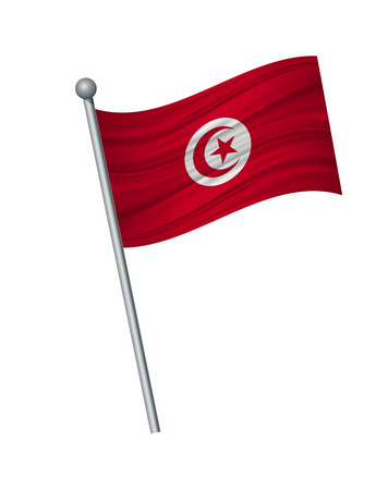 tunisia flag on the flagpole. Official colors and proportion correctly. waving of tunisia flag on flagpole, vector illustration isolate on white background.のイラスト素材