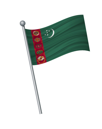 Turkmenistan flag on the flagpole. Official colors and proportion correctly. waving of Turkmenistan flag on flagpole, vector illustration isolate on white background.のイラスト素材