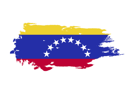 Grunge brush stroke with Venezuela national flag. Watercolor painting flag. Symbol, poster, banner. Vector Isolated on white background.のイラスト素材