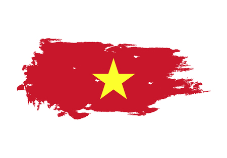 Grunge brush stroke with Vietnam national flag. Watercolor painting flag. Symbol, poster, banner. Vector Isolated on white background.のイラスト素材