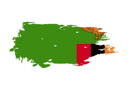 Grunge brush stroke with Zambia national flag. Watercolor painting flag. Symbol, poster, banner. Vector Isolated on white background.のイラスト素材