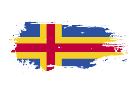 Grunge brush stroke with Aland national flag. Watercolor painting flag. Symbol, poster, banner of the national flag. Vector Isolated on white background.のイラスト素材
