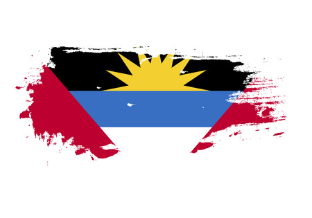 Grunge brush stroke with Antigua and Barbuda national flag. Watercolor painting flag. Symbol, poster, banner of the national flag. Vector Isolated on white background.のイラスト素材