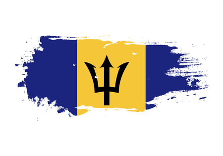 Grunge brush stroke with Barbados national flag. Watercolor painting flag. Symbol, poster, banner of the national flag. Vector Isolated on white background.のイラスト素材