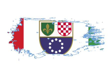 Grunge brush stroke with federation of Bosnia and Herzegovina national flag. Watercolor painting flag. Symbol, poster, banner of the national flag. Vector Isolated on white background.のイラスト素材