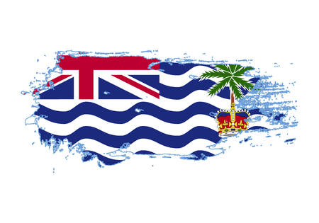 Grunge brush stroke with British Indian Ocean Territory national flag. Watercolor painting flag. Symbol, poster, banner of the national flag. Vector Isolated on white background.のイラスト素材