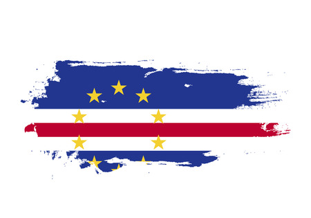 Grunge brush stroke with Cape Verde national flag. Watercolor painting flag. Symbol, poster, banner of the national flag. Vector Isolated on white background.のイラスト素材