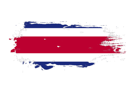 Grunge brush stroke with Costa Rica national flag. Watercolor painting flag. Symbol, poster, banner of the national flag. Vector Isolated on white background.のイラスト素材