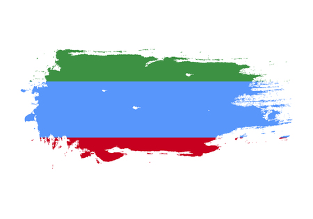 Grunge brush stroke with Dagestan national flag. Watercolor painting flag. Symbol, poster, banner of the national flag. Vector Isolated on white background.のイラスト素材