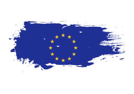 Grunge brush stroke with European Union national flag. Watercolor painting flag. Symbol, poster, banner of the national flag. Vector Isolated on white background.のイラスト素材