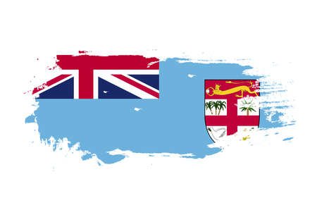 Grunge brush stroke with Fiji national flag. Watercolor painting flag. Symbol, poster, banner of the national flag. Vector Isolated on white background.のイラスト素材
