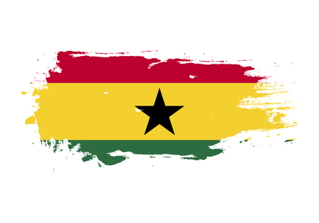 Grunge brush stroke with Ghana national flag. Watercolor painting flag. Symbol, poster, banner. Vector Isolated on white background.のイラスト素材