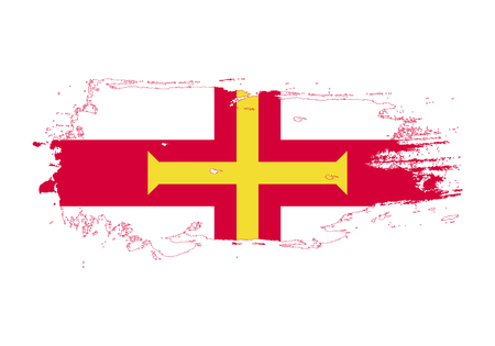 Grunge brush stroke with guernsey national flag. Watercolor painting flag. Symbol, poster, banner. Vector Isolated on white background.のイラスト素材