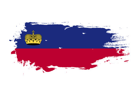 Grunge brush stroke with Liechtenstein national flag. Watercolor painting flag. Symbol, poster, banner. Vector Isolated on white background.のイラスト素材