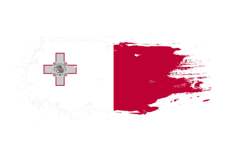 Grunge brush stroke with Malta national flag. Watercolor painting flag. Symbol, poster, banner. Vector Isolated on white background.のイラスト素材