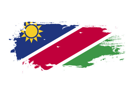 Grunge brush stroke with Namibia national flag. Watercolor painting flag. Symbol, poster, banner. Vector Isolated on white background.のイラスト素材