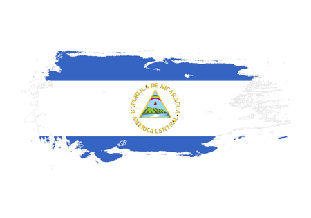 Grunge brush stroke with Nicaragua national flag. Watercolor painting flag. Symbol, poster, banner. Vector Isolated on white background.のイラスト素材