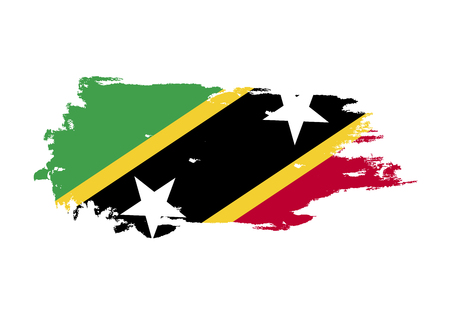 Grunge brush stroke with Saint Kitts and Nevis national flag. Watercolor painting flag. Symbol, poster, banner. Vector Isolated on white background.のイラスト素材