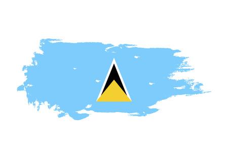 Grunge brush stroke with Saint Lucia national flag. Watercolor painting flag. Symbol, poster, banner. Vector Isolated on white background.のイラスト素材