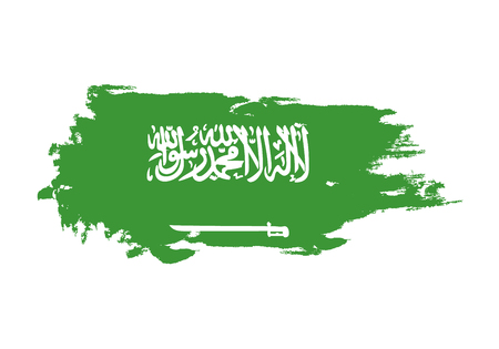 Grunge brush stroke with Saudi Arabia national flag. Watercolor painting flag. Symbol, poster, banner. Vector Isolated on white background.のイラスト素材