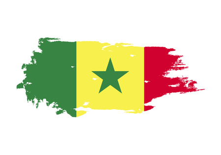 Grunge brush stroke with senegal national flag. Watercolor painting flag. Symbol, poster, banner. Vector Isolated on white background.のイラスト素材