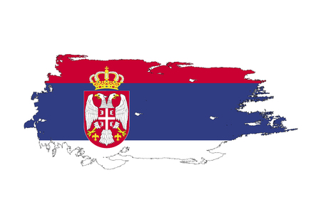 Grunge brush stroke with Serbia national flag. Watercolor painting flag. Symbol, poster, banner. Vector Isolated on white background.のイラスト素材