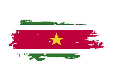 Grunge brush stroke with Suriname national flag. Watercolor painting flag. Symbol, poster, banner. Vector Isolated on white background.のイラスト素材