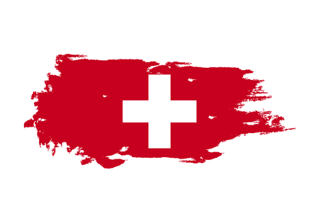 Grunge brush stroke with Switzerland national flag. Watercolor painting flag. Symbol, poster, banner. Vector Isolated on white background.のイラスト素材