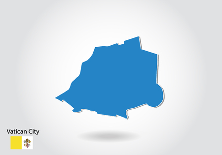 Vatican City map design with 3D style. Blue Vatican City map and National flag. Simple vector map with contour, shape, outline, on white.のイラスト素材
