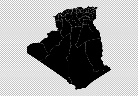 algeria map - High detailed Black map with counties/regions/states of algeria. Afghanistan map isolated on transparent background.のイラスト素材
