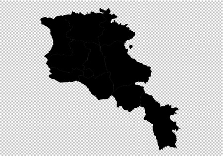 armenia map - High detailed Black map with counties/regions/states of armenia. Afghanistan map isolated on transparent background.のイラスト素材