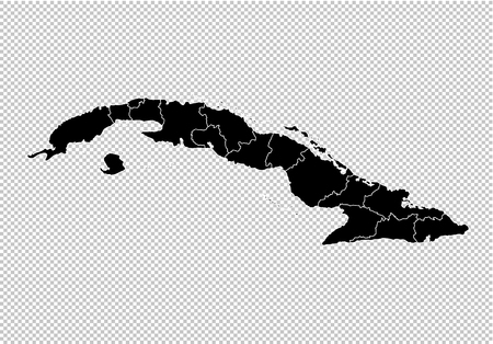 cuba map - High detailed Black map with counties/regions/states of cuba. Afghanistan map isolated on transparent background.のイラスト素材
