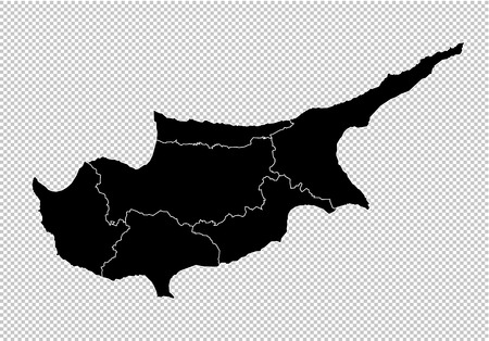 cyprus map - High detailed Black map with counties/regions/states of cyprus. Afghanistan map isolated on transparent background.のイラスト素材