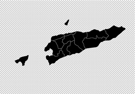 East Timor map - High detailed Black map with counties/regions/states of East Timor. East Timor map isolated on transparent background.のイラスト素材