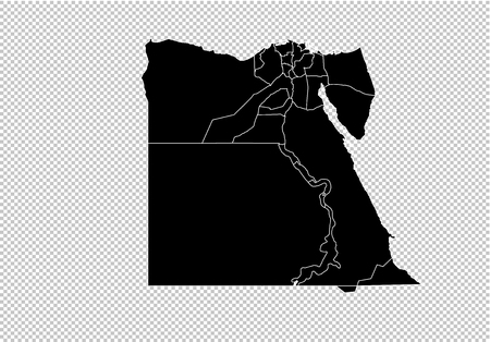 egypt map - High detailed Black map with counties/regions/states of egypt. egypt map isolated on transparent background.のイラスト素材