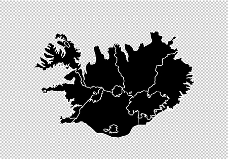 iceland map - High detailed Black map with counties/regions/states of iceland. iceland map isolated on transparent background.のイラスト素材