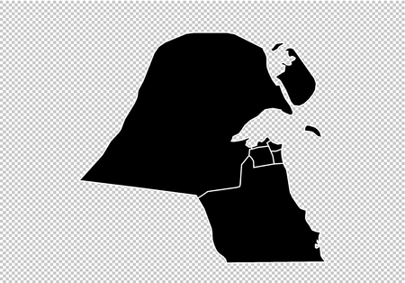 kuwait map - High detailed Black map with counties/regions/states of kuwait. kuwait map isolated on transparent background.のイラスト素材