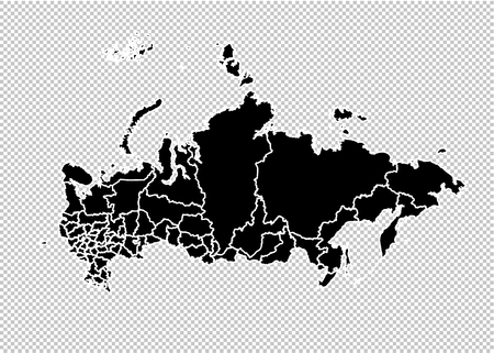 russia map - High detailed Black map with counties/regions/states of russia. russia map isolated on transparent background.のイラスト素材