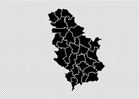 Serbia map - High detailed Black map with counties/regions/states of Serbia. Serbia map isolated on transparent background.のイラスト素材