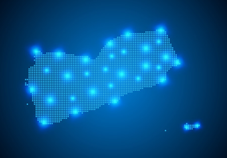 Abstract blue background with Yemen map, internet line, connected points. Yemen map with dot nodes. Global network connection concept. Wire frame 3D mesh polygonal network line. vector.のイラスト素材